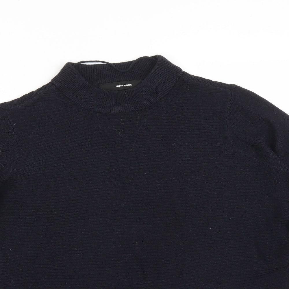 VERO MODA Womens Blue Striped Acrylic Basic T-Shirt Size M Mock Neck