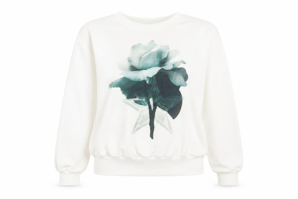 Preworn Womens White Floral  Pullover Sweatshirt Size S