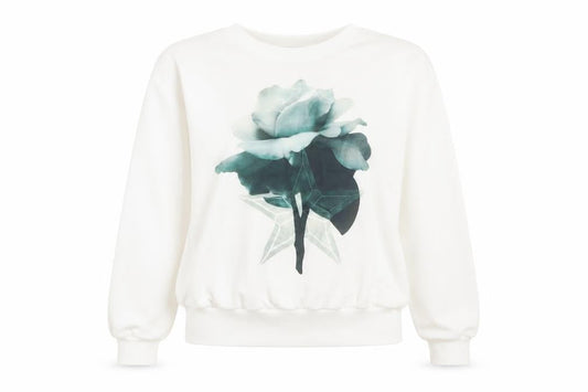 Womens White Floral  Pullover Sweatshirt Size S