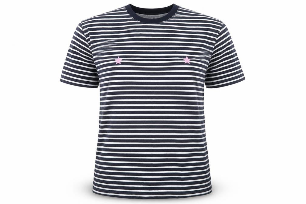 Missguided Womens Blue Striped Polyester Basic T-Shirt Size 8 Round Neck