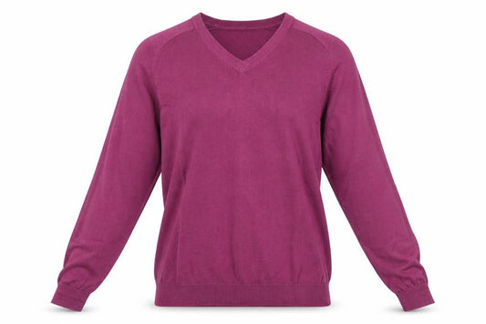 EWM Womens Pink V-Neck  Cotton Pullover Jumper Size S