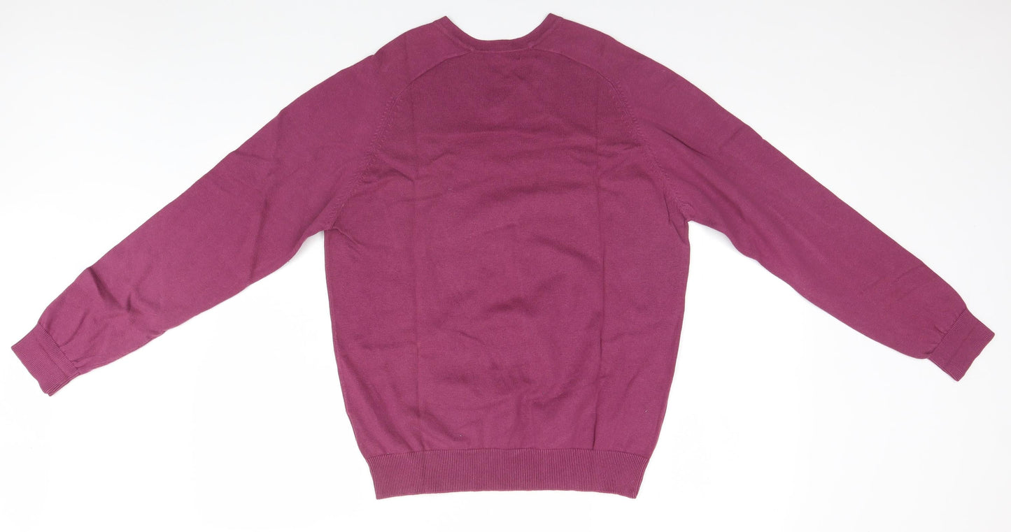 EWM Womens Pink V-Neck  Cotton Pullover Jumper Size S