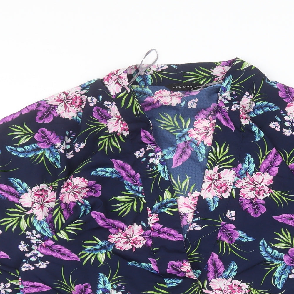 New Look Womens Blue V-Neck Floral Polyester Cardigan Jumper Size 12