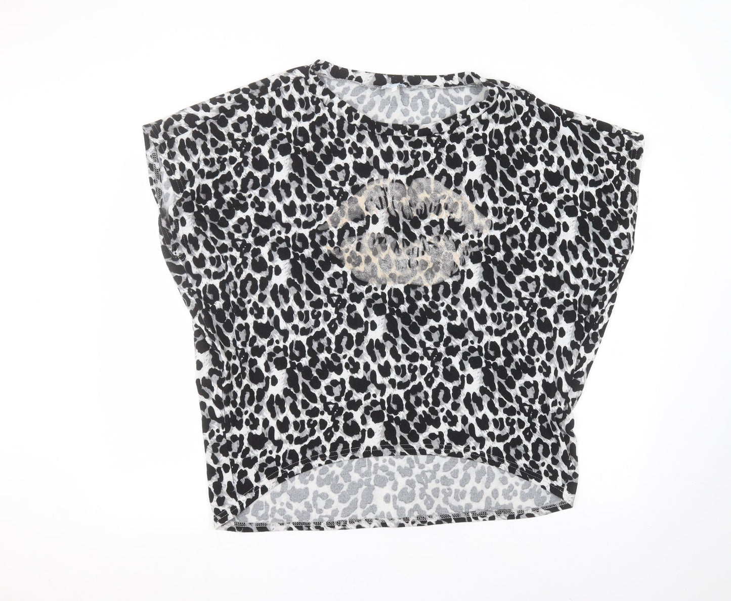 Bluevanilla Womens Grey Animal Print Polyester Basic T-Shirt Size M Round Neck