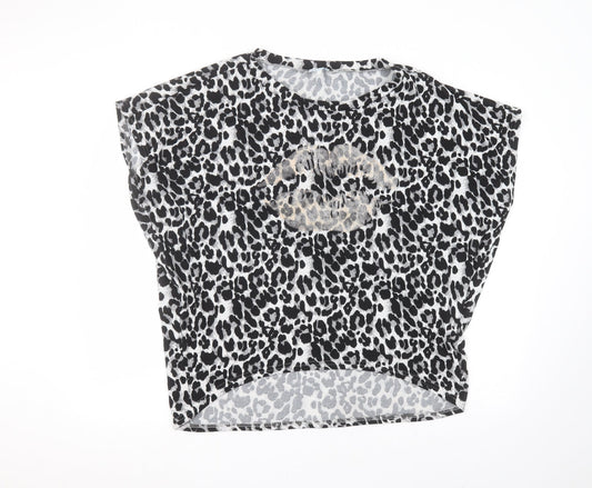 Bluevanilla Womens Grey Animal Print Polyester Basic T-Shirt Size M Round Neck