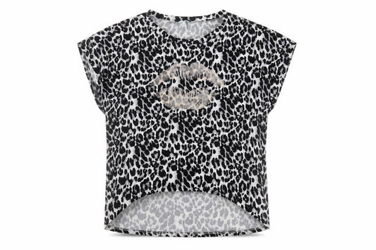 Bluevanilla Womens Grey Animal Print Polyester Basic T-Shirt Size M Round Neck