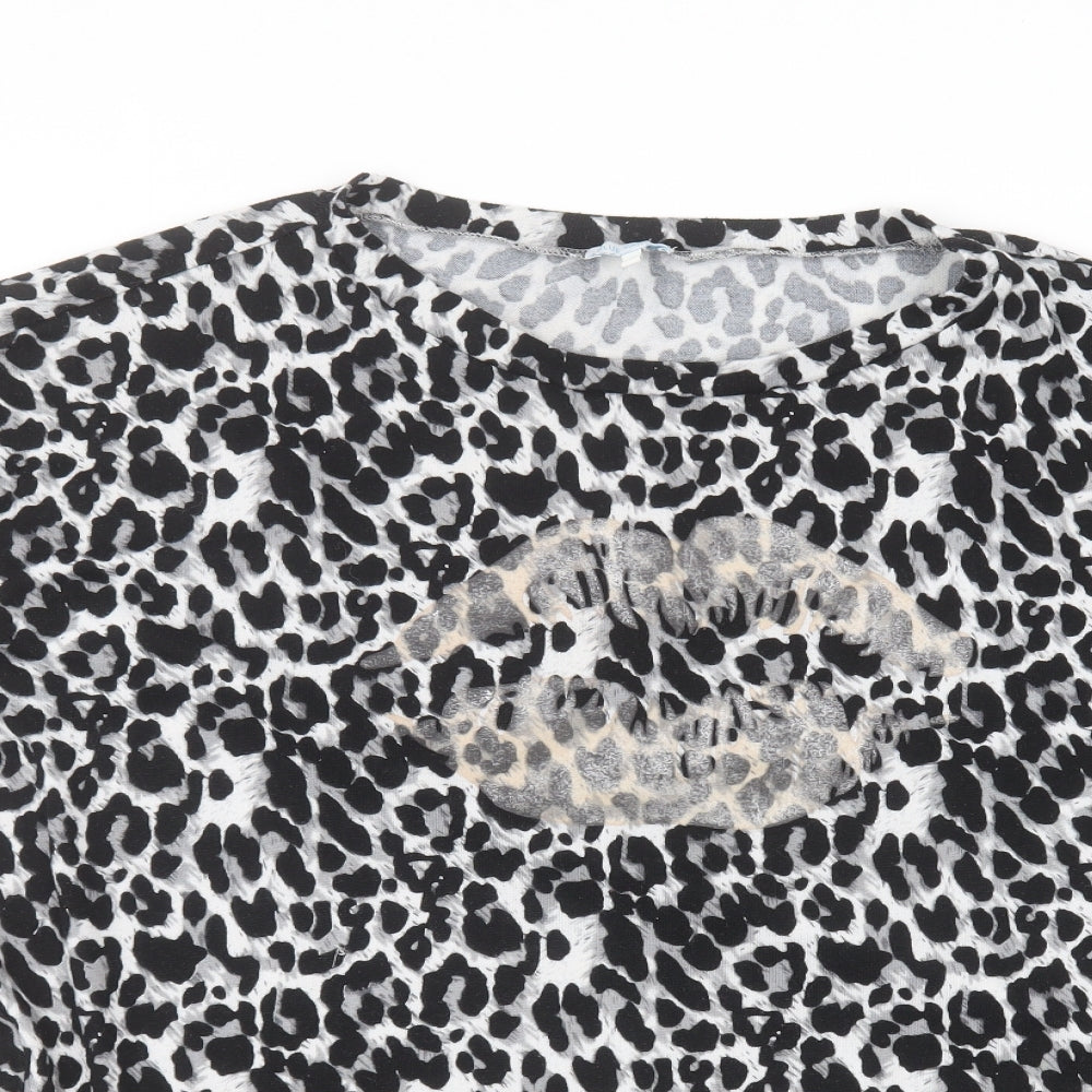 Bluevanilla Womens Grey Animal Print Polyester Basic T-Shirt Size M Round Neck