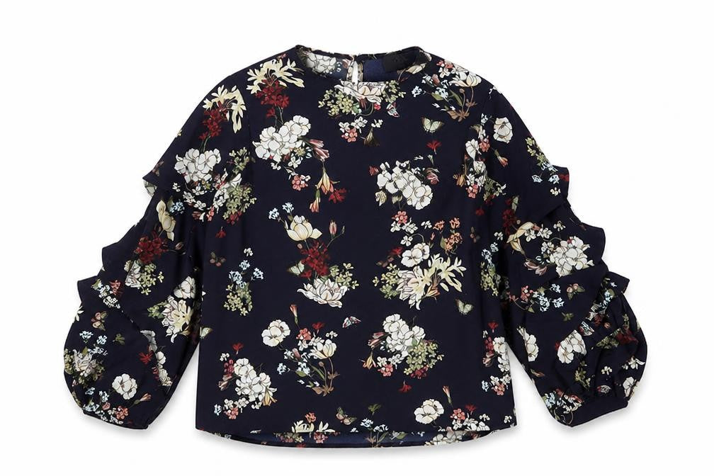 AX Paris Womens Blue Floral Polyester Basic Blouse Size 12 Round Neck