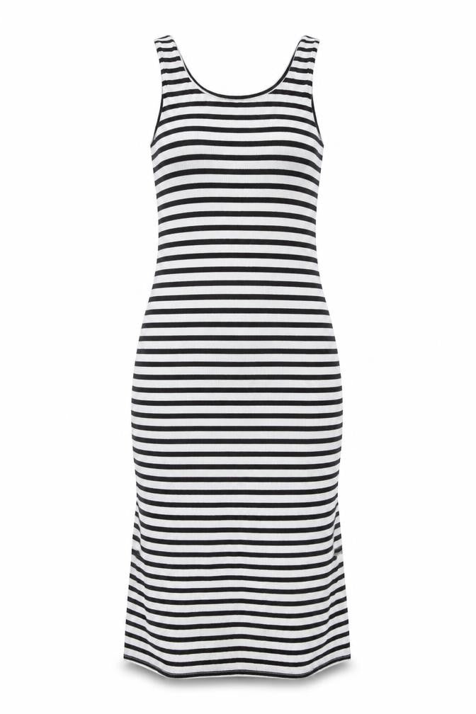 New Look Womens White Striped Polyester A-Line  Size 8 Round Neck