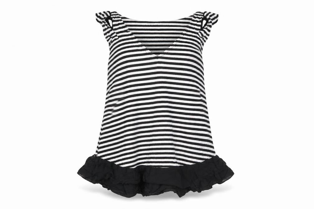 Warehouse Womens Black Striped Viscose Basic Blouse Size 8 Round Neck