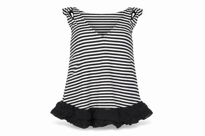 Warehouse Womens Black Striped Viscose Basic Blouse Size 8 Round Neck