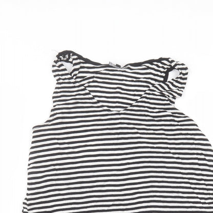 Warehouse Womens Black Striped Viscose Basic Blouse Size 8 Round Neck