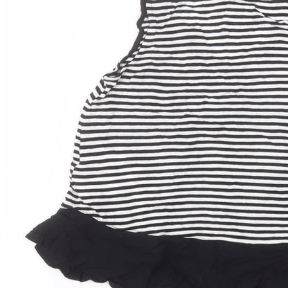 Warehouse Womens Black Striped Viscose Basic Blouse Size 8 Round Neck