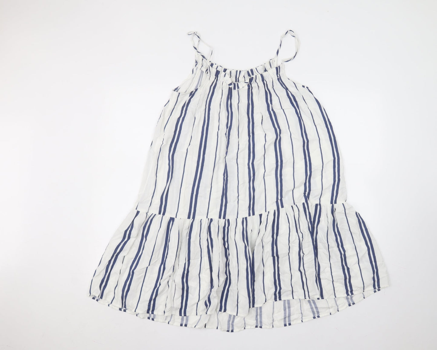 H&M Womens White Striped Viscose A-Line  Size 8 Off the Shoulder