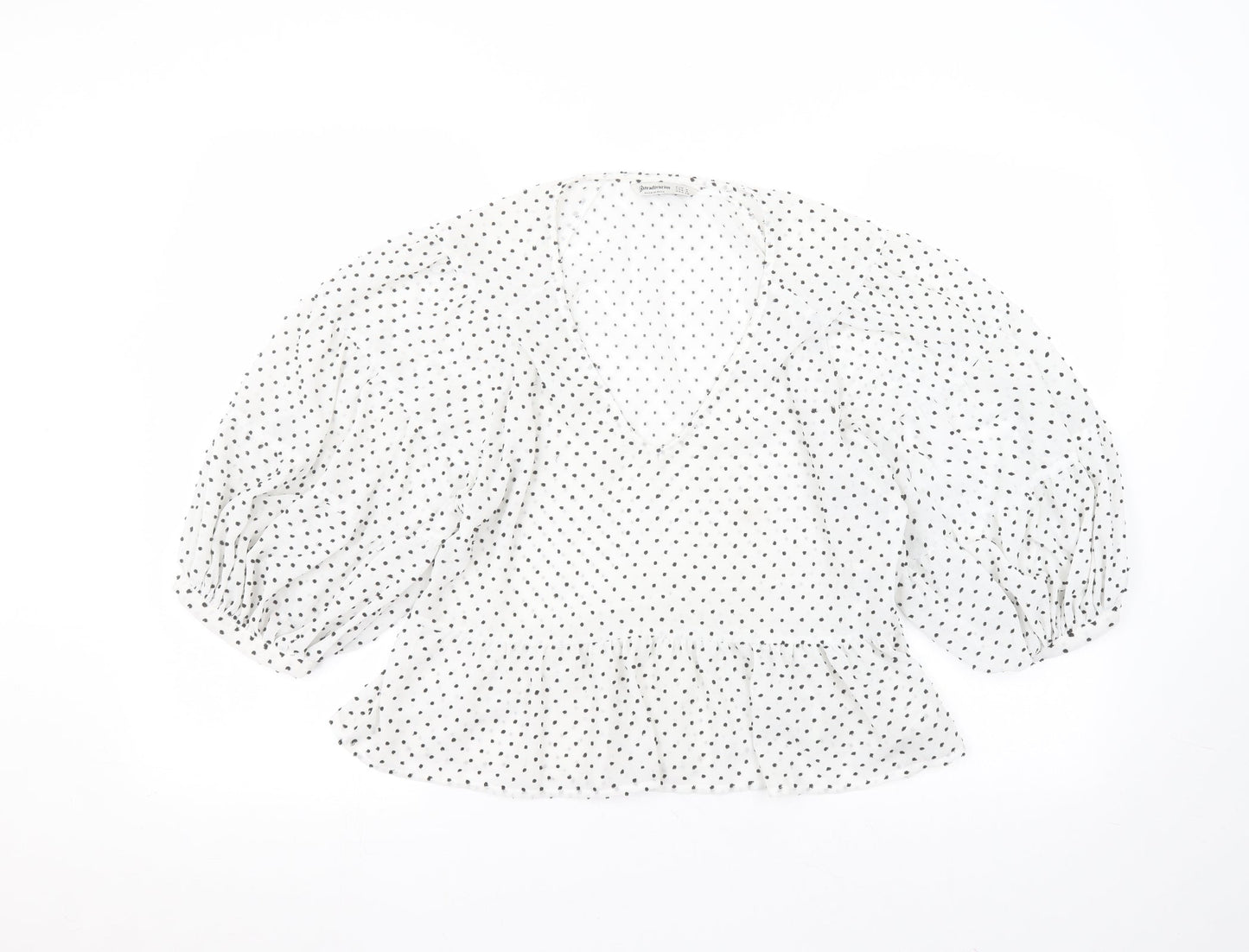 Astradivarius Womens White Polka Dot Polyester Basic T-Shirt Size M Round Neck
