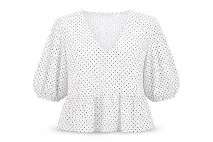 Astradivarius Womens White Polka Dot Polyester Basic T-Shirt Size M Round Neck