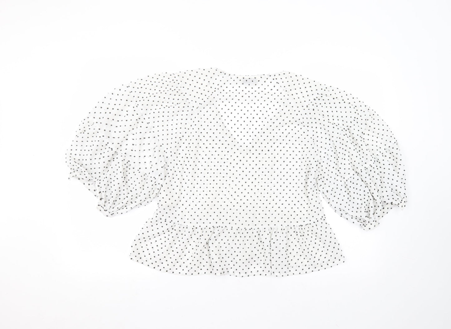 Astradivarius Womens White Polka Dot Polyester Basic T-Shirt Size M Round Neck