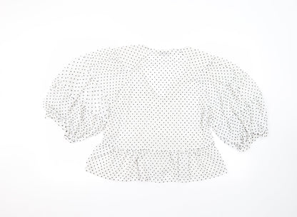 Astradivarius Womens White Polka Dot Polyester Basic T-Shirt Size M Round Neck