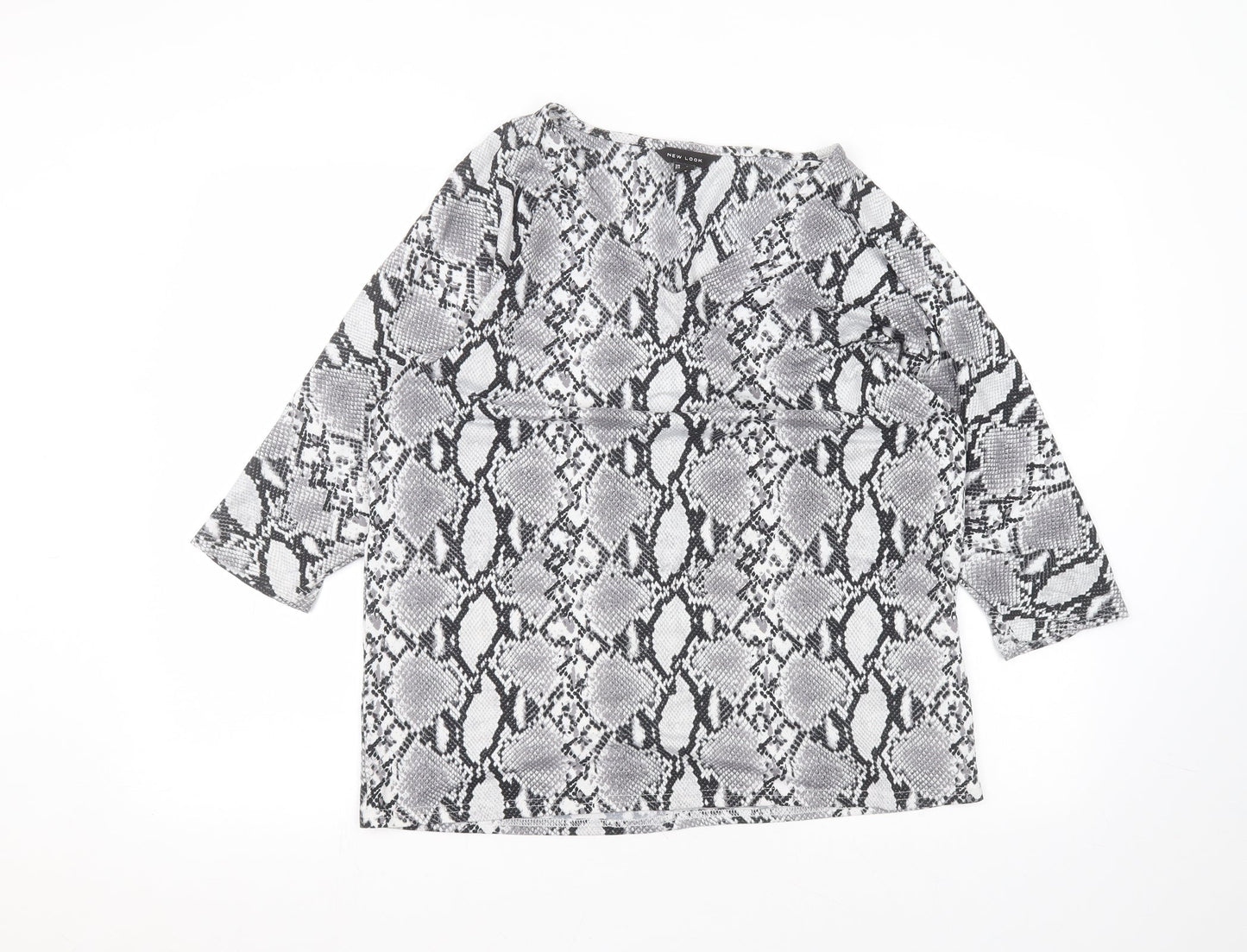 New Look Womens Grey Animal Print Polyester Basic T-Shirt Size 8 Round Neck