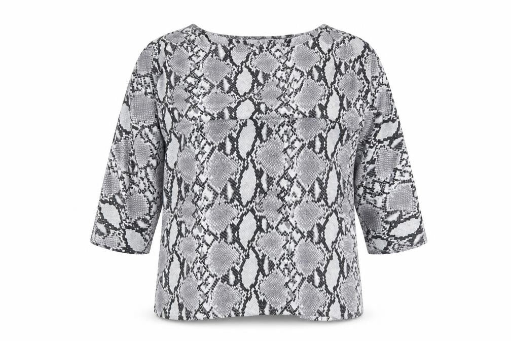 New Look Womens Grey Animal Print Polyester Basic T-Shirt Size 8 Round Neck