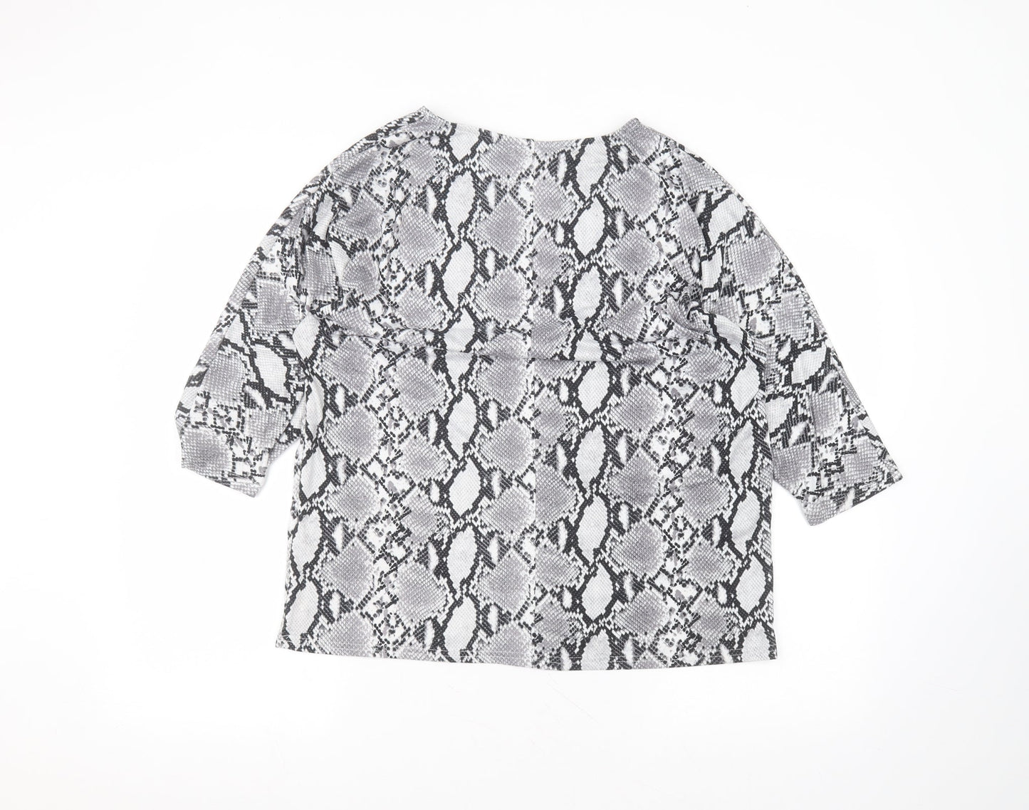 New Look Womens Grey Animal Print Polyester Basic T-Shirt Size 8 Round Neck