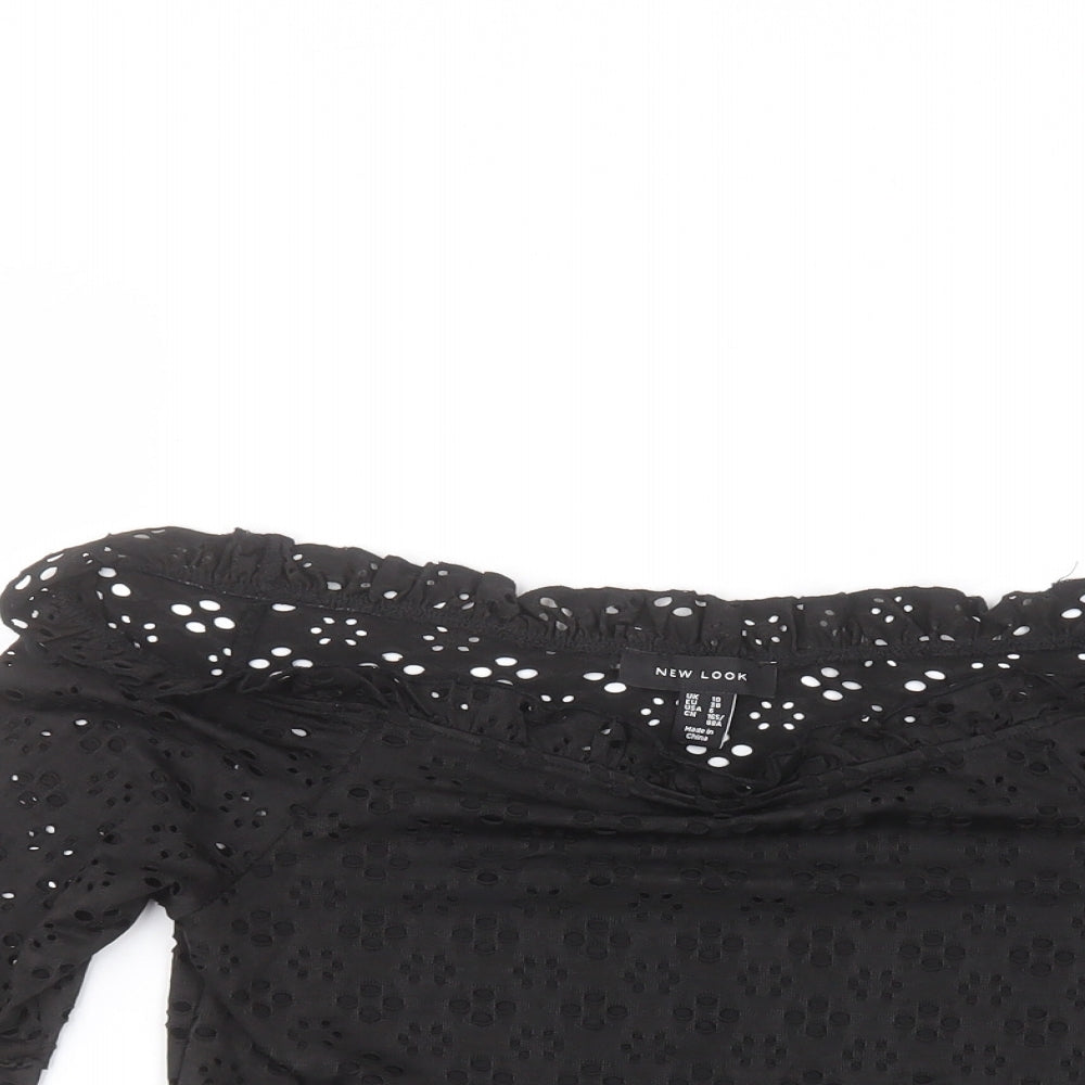New Look Womens Black  Polyester Basic T-Shirt Size 10 Round Neck