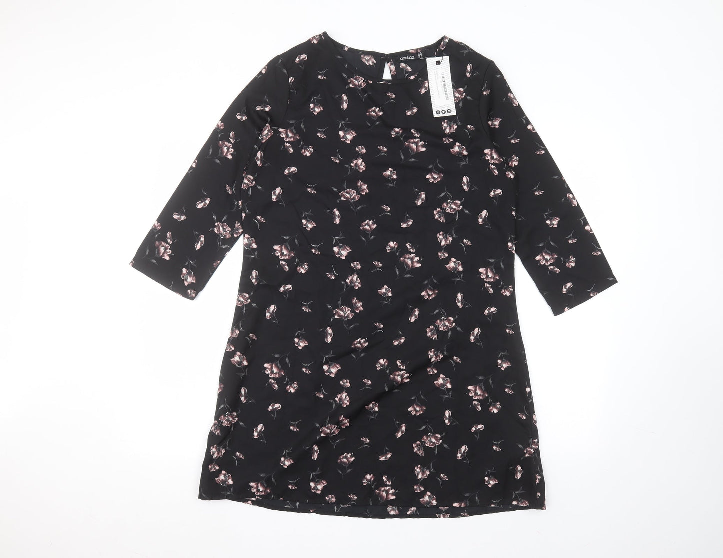 Boohoo Womens Beige Floral Polyester A-Line  Size 12 Round Neck