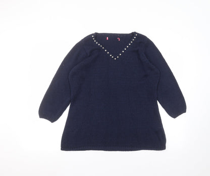 Together Womens Blue Round Neck  Acrylic Pullover Jumper Size 12