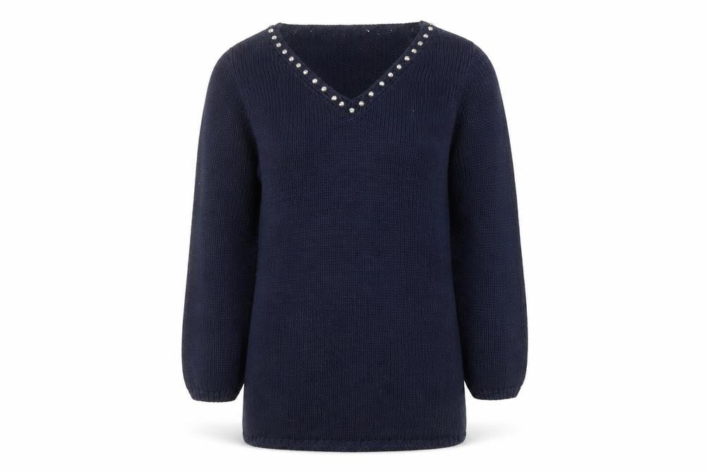 Together Womens Blue Round Neck  Acrylic Pullover Jumper Size 12