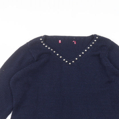 Together Womens Blue Round Neck  Acrylic Pullover Jumper Size 12