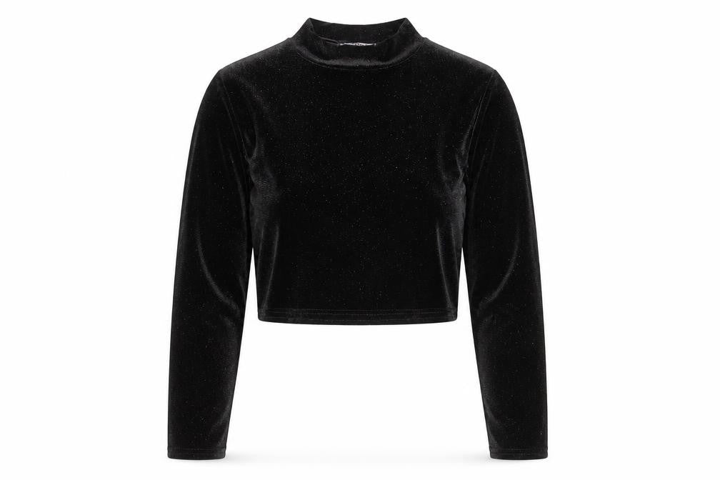 Glamourous Womens Black  Polyester Basic T-Shirt Size 12 Round Neck