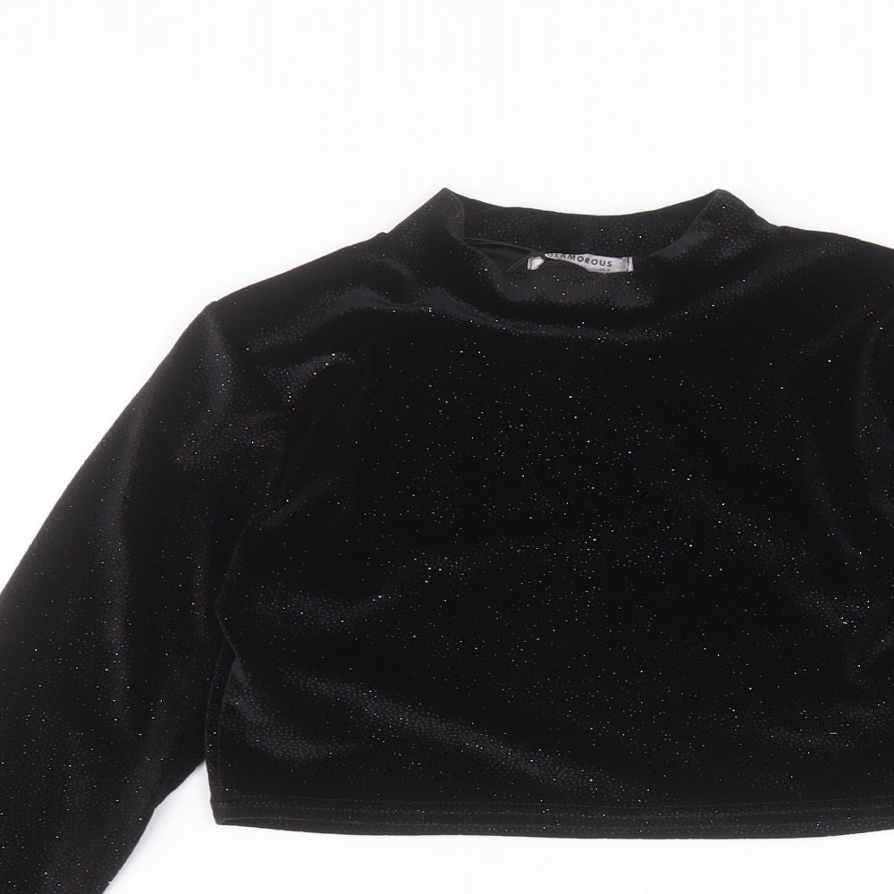 Glamourous Womens Black  Polyester Basic T-Shirt Size 12 Round Neck
