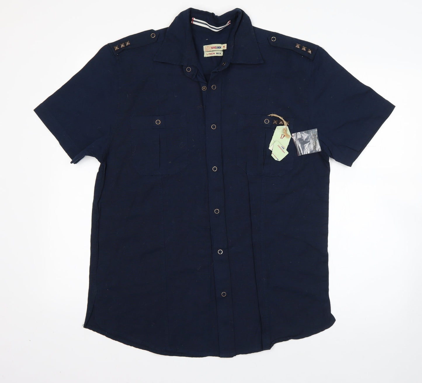 Duke Linen Mens Blue  Cotton  Button-Up Size M Collared