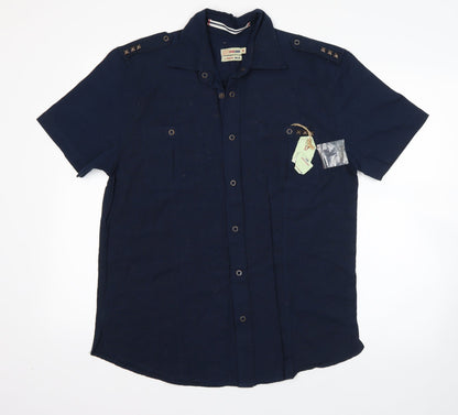 Duke Linen Mens Blue  Cotton  Button-Up Size M Collared