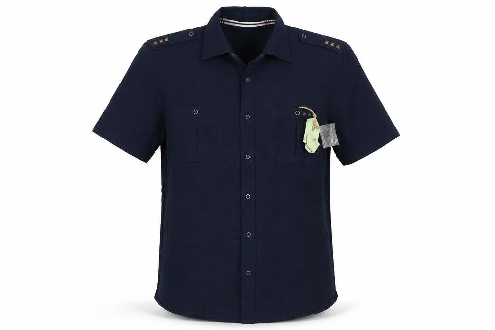 Duke Linen Mens Blue  Cotton  Button-Up Size M Collared