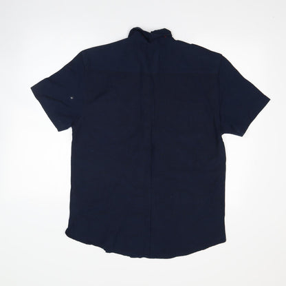 Duke Linen Mens Blue  Cotton  Button-Up Size M Collared