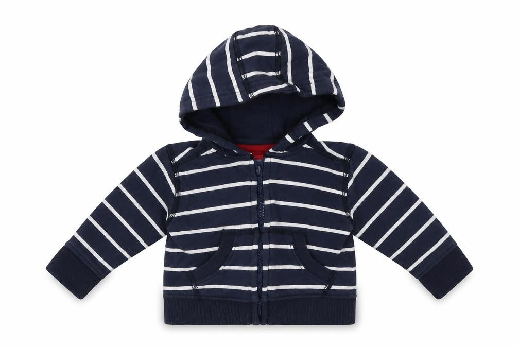 Preworn Baby Blue Striped Cotton Full Zip Jumper Size 3-6 Months