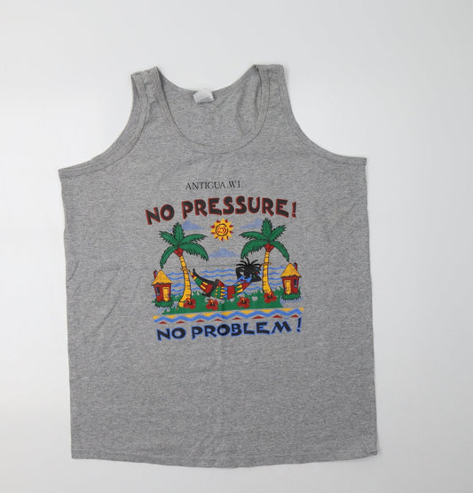 Anvil Womens Grey  Cotton Basic Tank Size L Crew Neck - Antigua