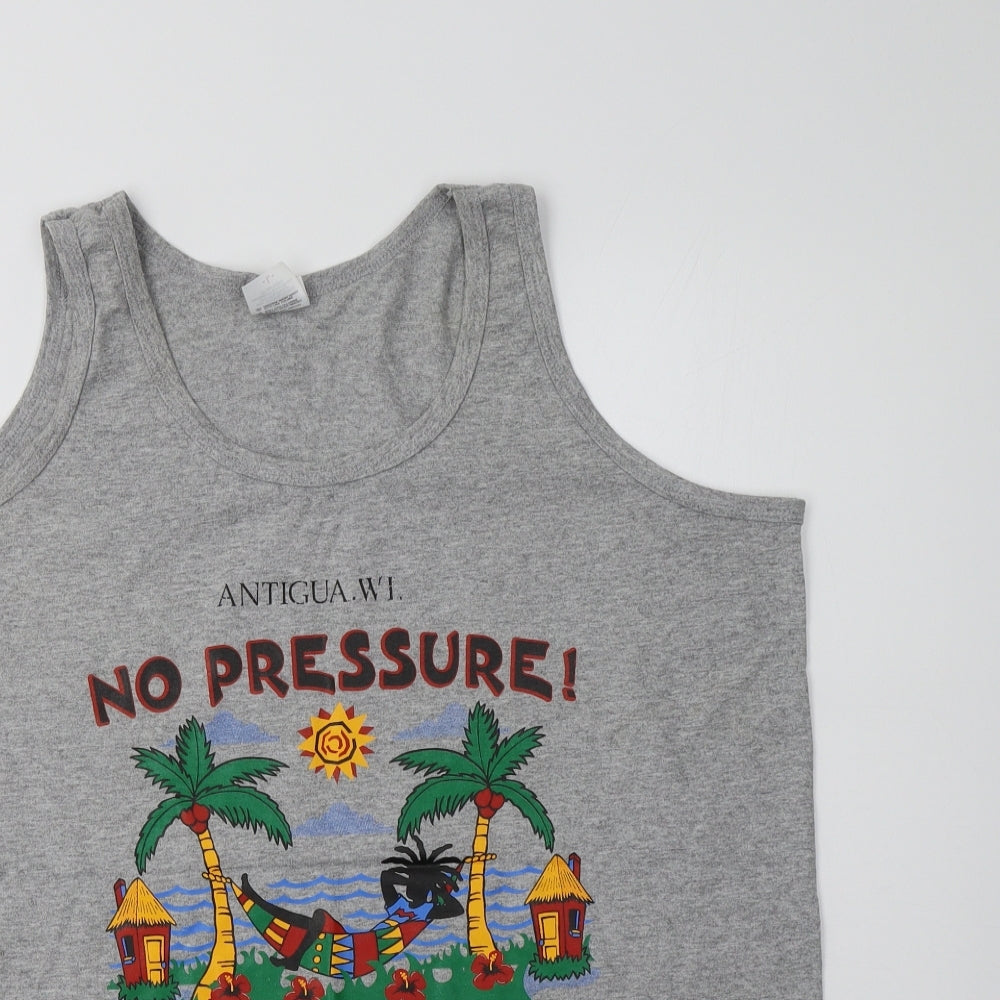 Anvil Womens Grey  Cotton Basic Tank Size L Crew Neck - Antigua