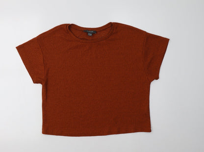 Primark Womens Brown  Polyester Cropped Blouse Size M Crew Neck