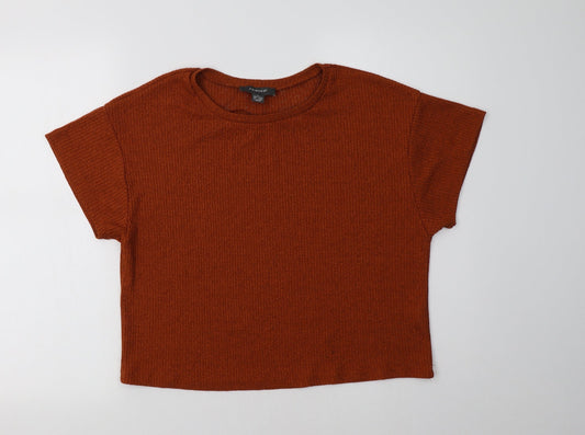 Primark Womens Brown  Polyester Cropped Blouse Size M Crew Neck