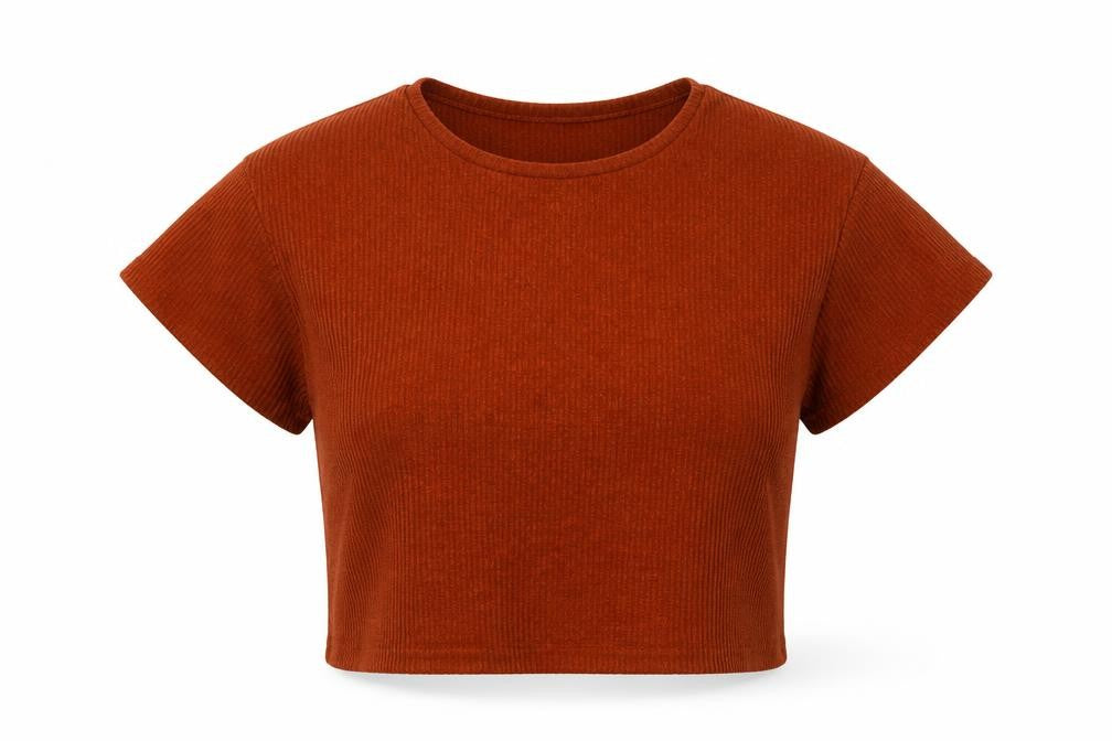 Primark Womens Brown  Polyester Cropped Blouse Size M Crew Neck