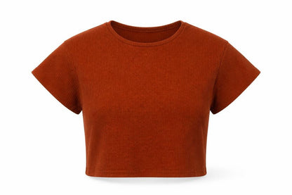 Primark Womens Brown  Polyester Cropped Blouse Size M Crew Neck