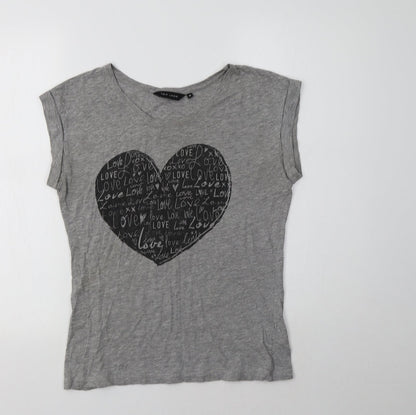 Preloved New Look Womens Grey  Cotton Basic T-Shirt Size 10 Crew Neck - Heart - Front
