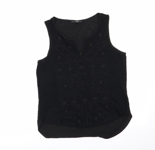 George Womens Black Geometric Viscose Basic Blouse Size 12 Round Neck - Embroidered Front