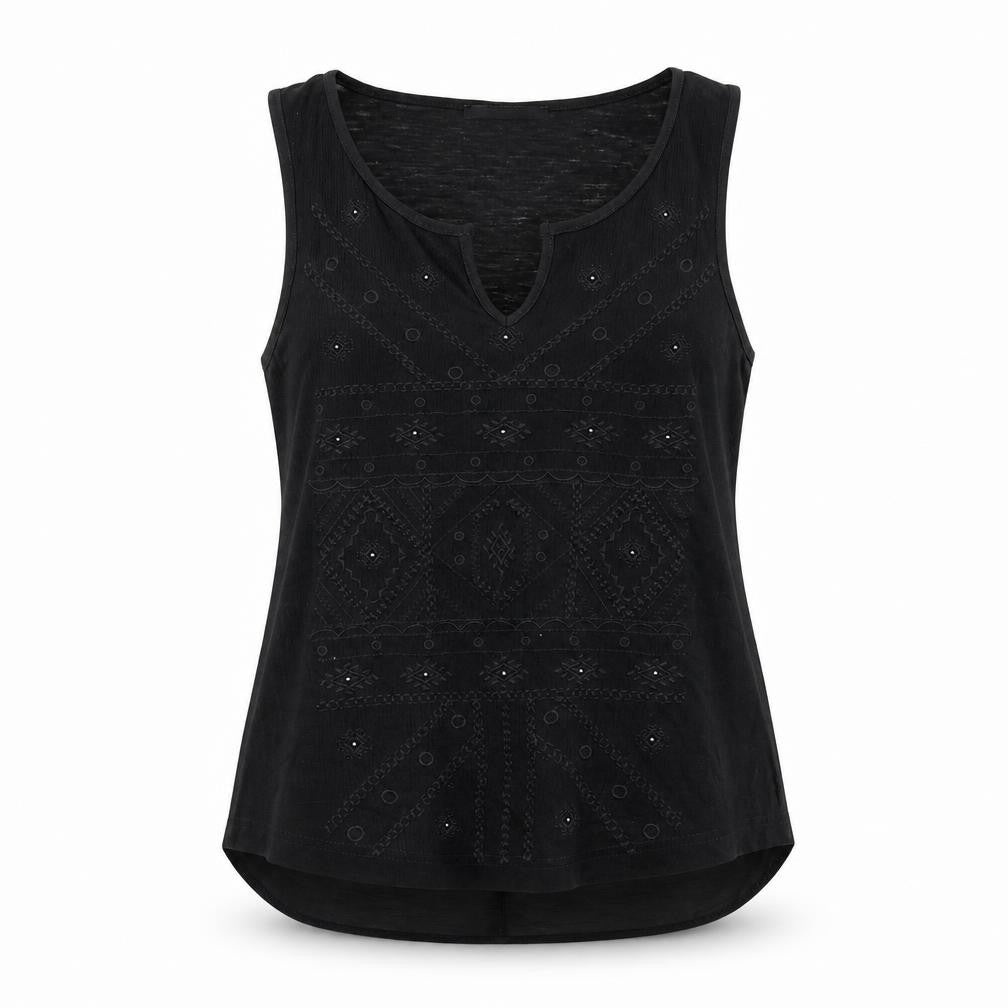 George Womens Black Geometric Viscose Basic Blouse Size 12 Round Neck - Embroidered Front