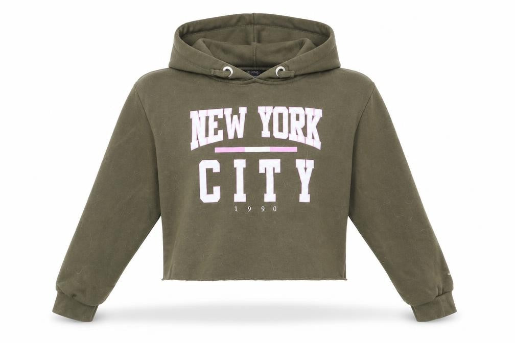 New Look 915 Generation Girls Green  Polyester Pullover Hoodie Size 14-15 Years   - New York City Olive Green Cropped