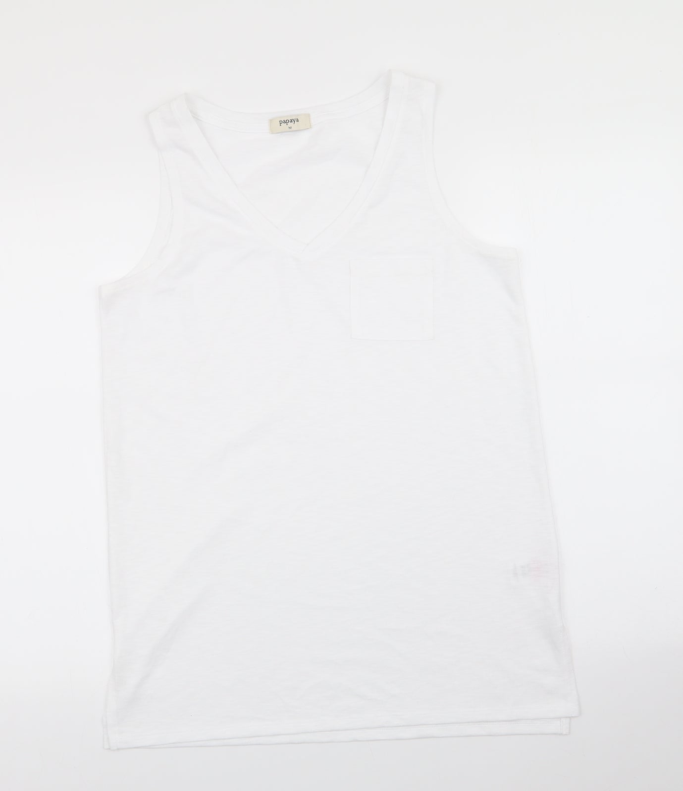 Papaya Womens White  Polyester Tunic Tank Size M V-Neck - Short Side Hemline vents
