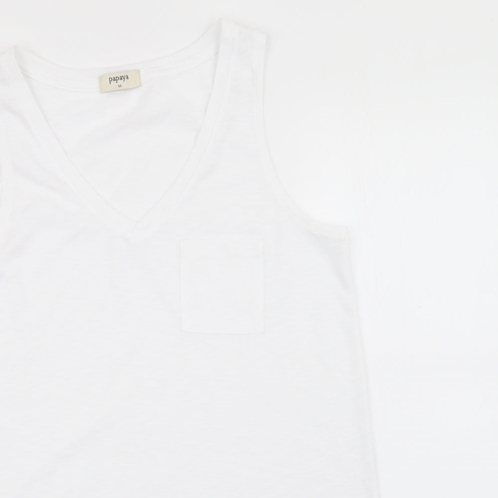 Papaya Womens White  Polyester Tunic Tank Size M V-Neck - Short Side Hemline vents