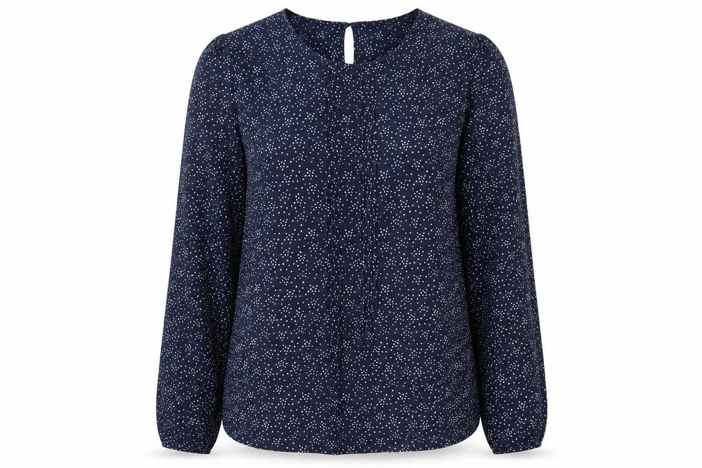Mademoiselle  Womens Blue Polka Dot Polyester Basic Blouse Size 8 Round Neck - Pin Tuck Detail to front